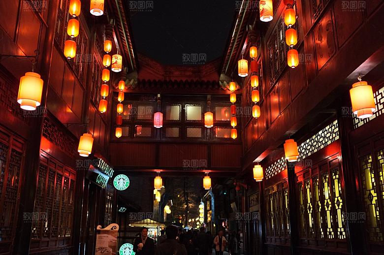 中国风国潮中式古风场景华灯繁华夜市背景