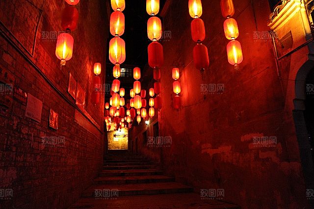 中国风国潮中式古风场景华灯繁华夜市背景
