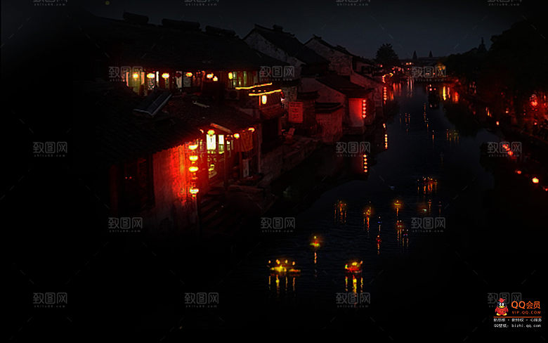 中国风国潮中式古风场景华灯繁华夜市背景