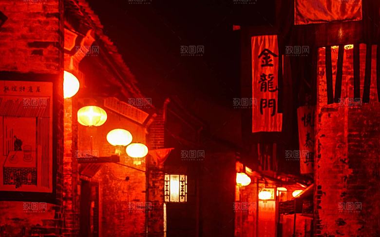 中国风国潮中式古风场景华灯繁华夜市背景