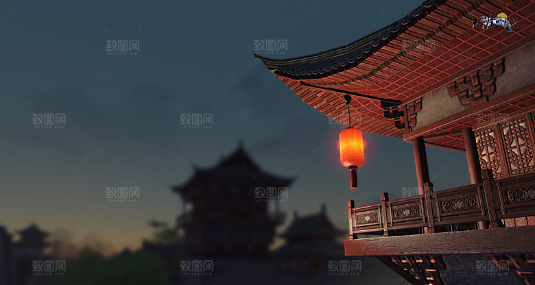 中国风国潮中式古风场景华灯繁华夜市背景
