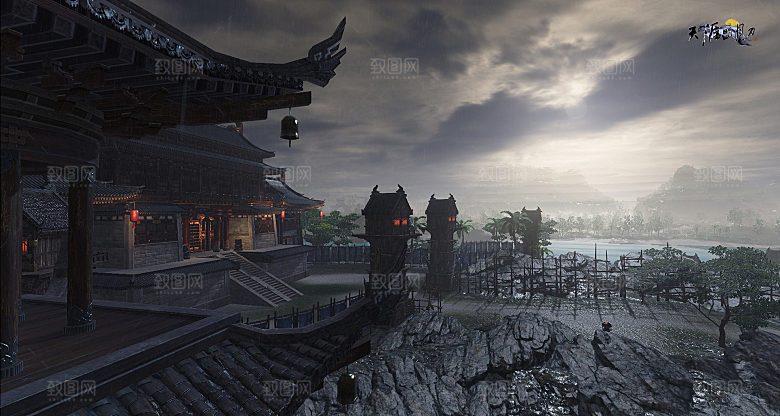 中国风国潮中式古风场景华灯繁华夜市背景