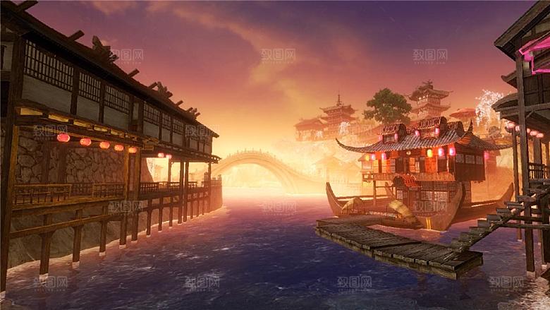 中国风国潮中式古风场景华灯繁华夜市背景
