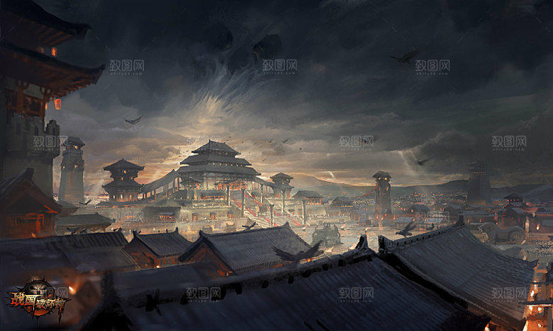 中国风国潮中式古风场景华灯繁华夜市背景