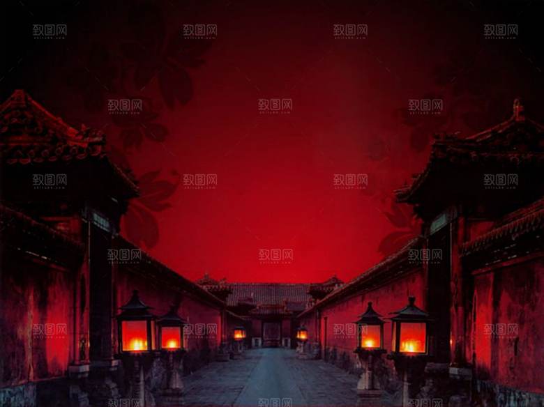 中国风国潮中式古风场景华灯繁华夜市背景