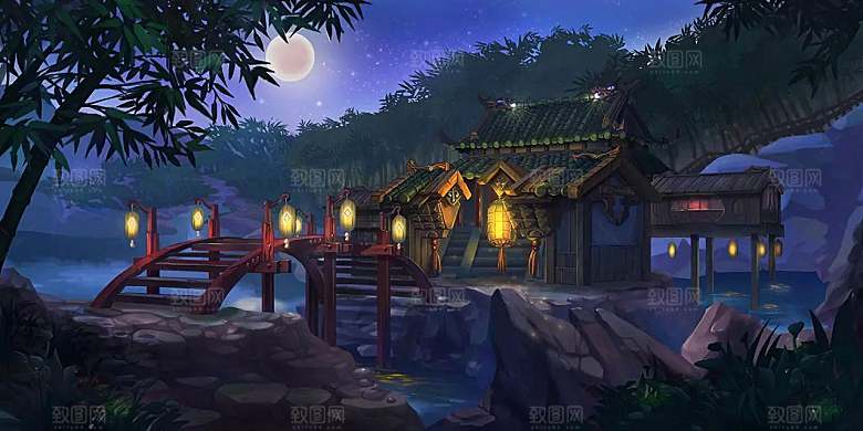 中国风国潮中式古风场景华灯繁华夜市背景