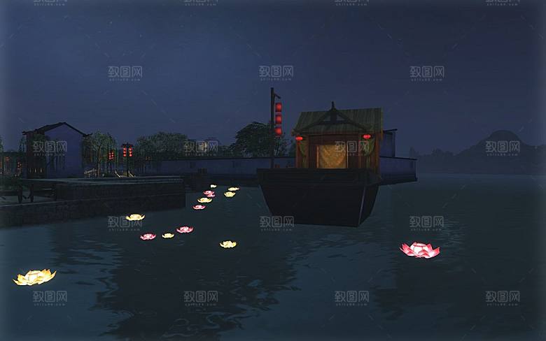 中国风国潮中式古风场景华灯繁华夜市背景