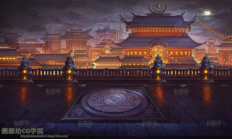 中国风国潮中式古风场景华灯繁华夜市背景