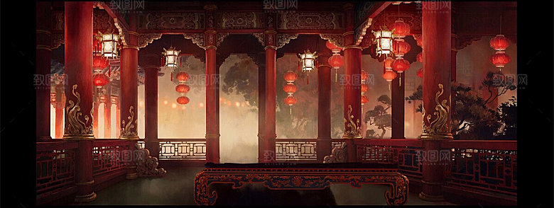 中国风国潮中式古风场景华灯繁华夜市背景