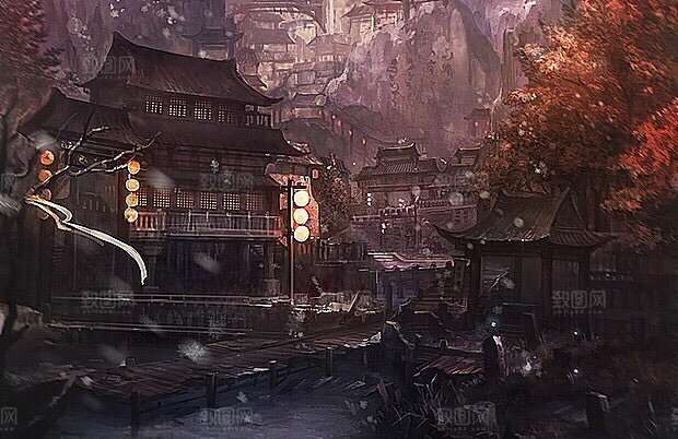 中国风国潮中式古风场景华灯繁华夜市背景