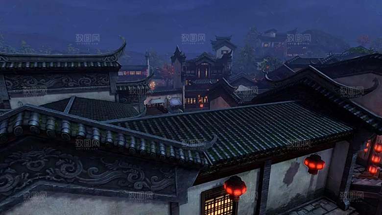 中国风国潮中式古风场景华灯繁华夜市背景