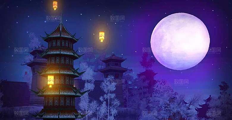 中国风国潮中式古风场景华灯繁华夜市背景