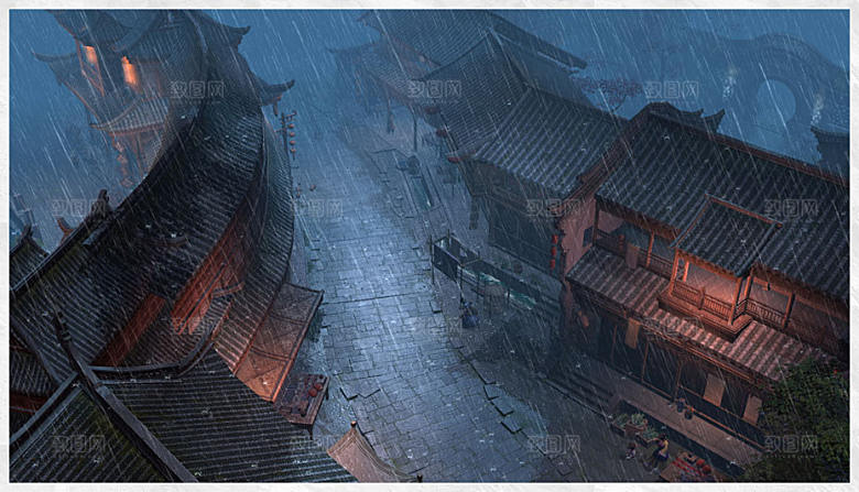 中国风国潮中式古风场景华灯繁华夜市背景