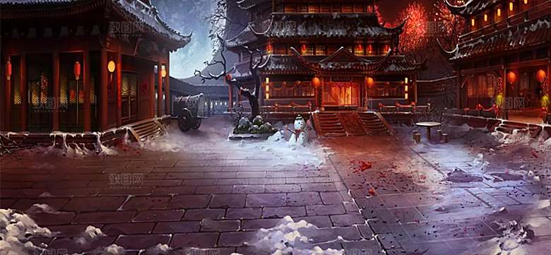 中国风国潮中式古风场景华灯繁华夜市背景