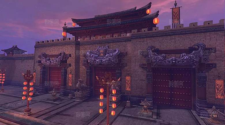 中国风国潮中式古风场景华灯繁华夜市背景