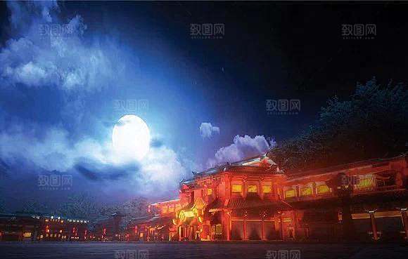 中国风国潮中式古风场景华灯繁华夜市背景
