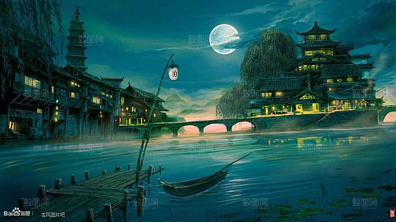 中国风国潮中式古风场景华灯繁华夜市背景