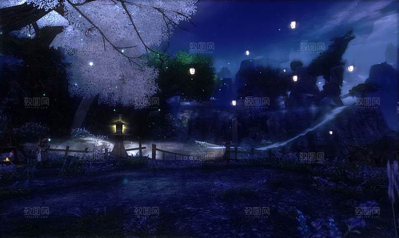 中国风国潮中式古风场景华灯繁华夜市背景