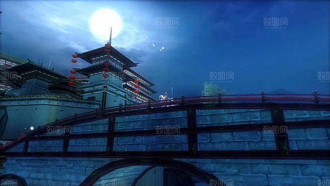 中国风国潮中式古风场景华灯繁华夜市背景