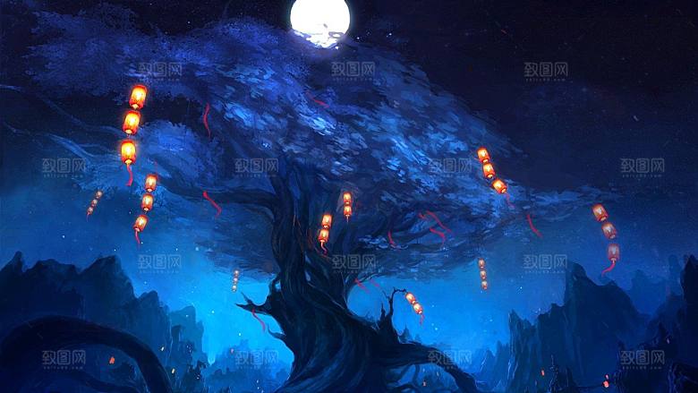 中国风国潮中式古风场景华灯繁华夜市背景