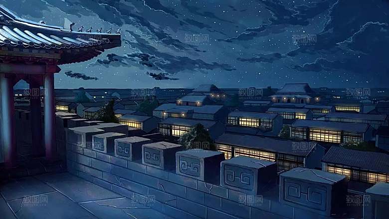 中国风国潮中式古风场景华灯繁华夜市背景