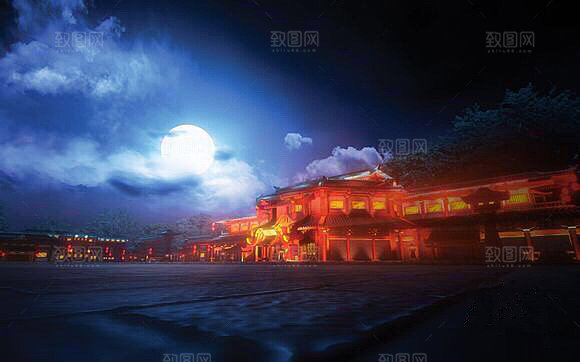 中国风国潮中式古风场景华灯繁华夜市背景
