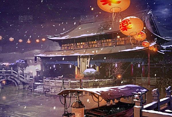 中国风国潮中式古风场景华灯繁华夜市背景