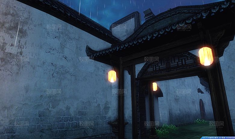 中国风国潮中式古风场景华灯繁华夜市背景
