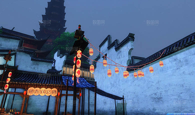 中国风国潮中式古风场景华灯繁华夜市背景