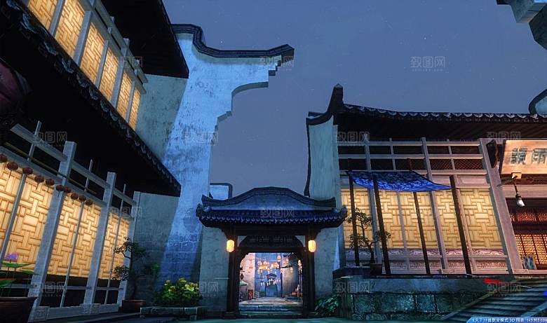 中国风国潮中式古风场景华灯繁华夜市背景