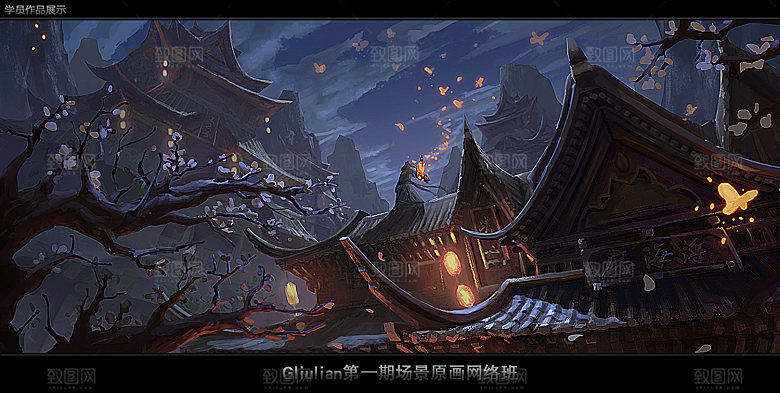 中国风国潮中式古风场景华灯繁华夜市背景
