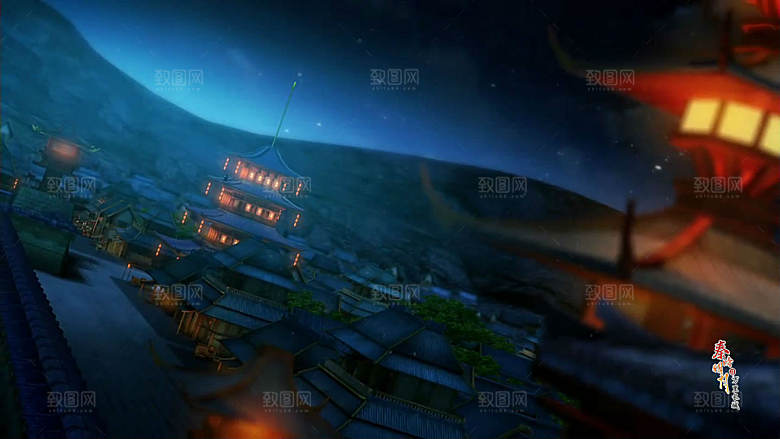 中国风国潮中式古风场景华灯繁华夜市背景
