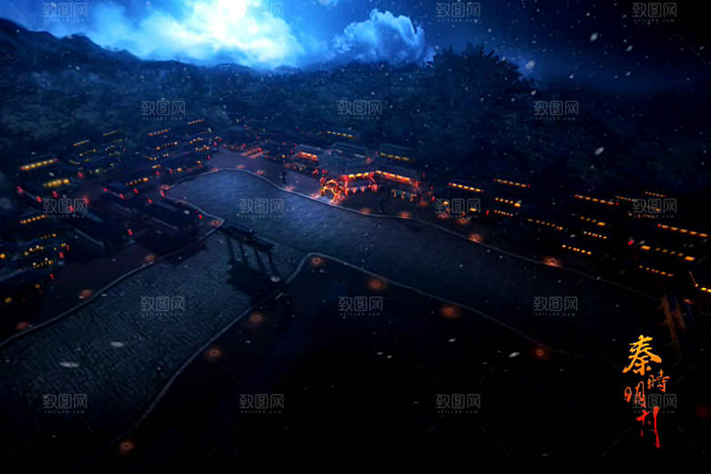 中国风国潮中式古风场景华灯繁华夜市背景