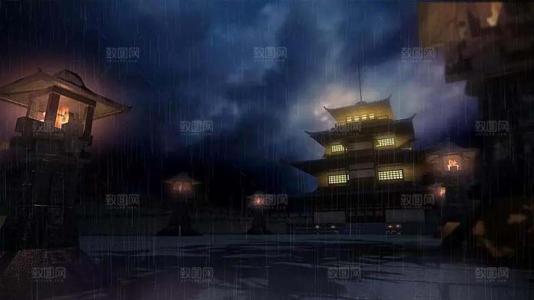 中国风国潮中式古风场景华灯繁华夜市背景