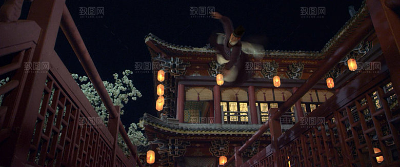 中国风国潮中式古风场景华灯繁华夜市背景