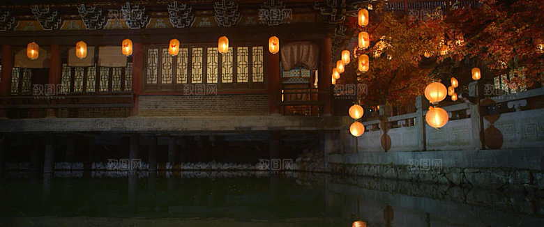中国风国潮中式古风场景华灯繁华夜市背景