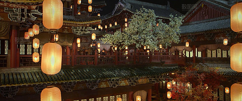 中国风国潮中式古风场景华灯繁华夜市背景