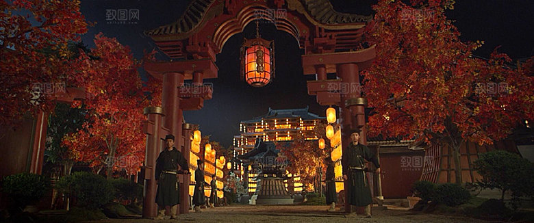 中国风国潮中式古风场景华灯繁华夜市背景