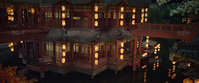 中国风国潮中式古风场景华灯繁华夜市背景