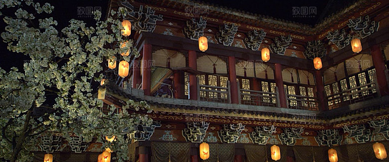 中国风国潮中式古风场景华灯繁华夜市背景