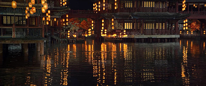 中国风国潮中式古风场景华灯繁华夜市背景