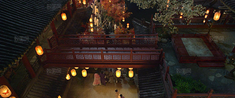 中国风国潮中式古风场景华灯繁华夜市背景
