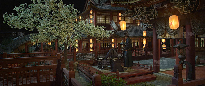 中国风国潮中式古风场景华灯繁华夜市背景