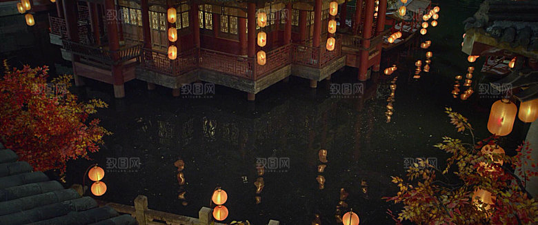 中国风国潮中式古风场景华灯繁华夜市背景