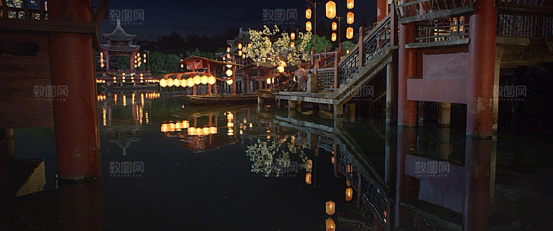 中国风国潮中式古风场景华灯繁华夜市背景