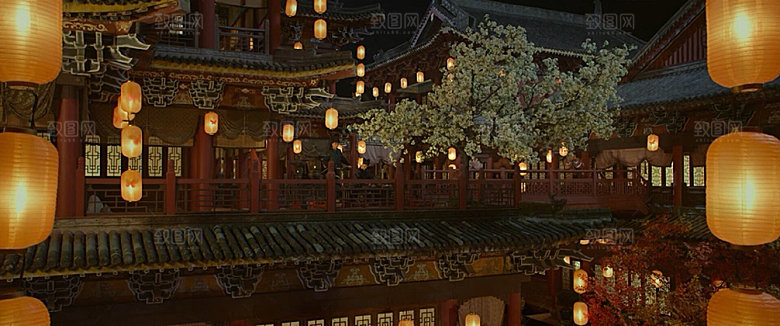 中国风国潮中式古风场景华灯繁华夜市背景