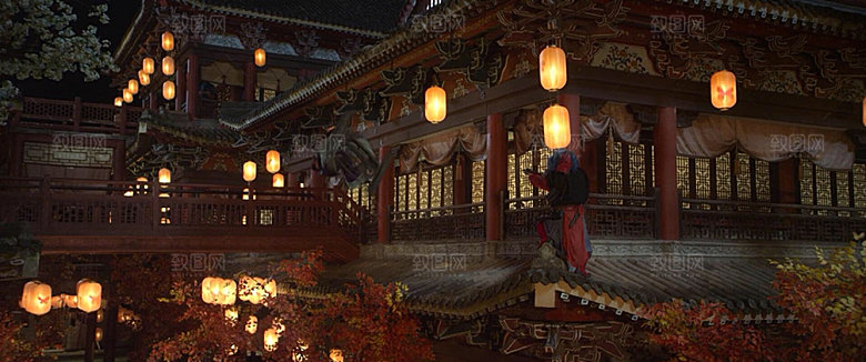 中国风国潮中式古风场景华灯繁华夜市背景