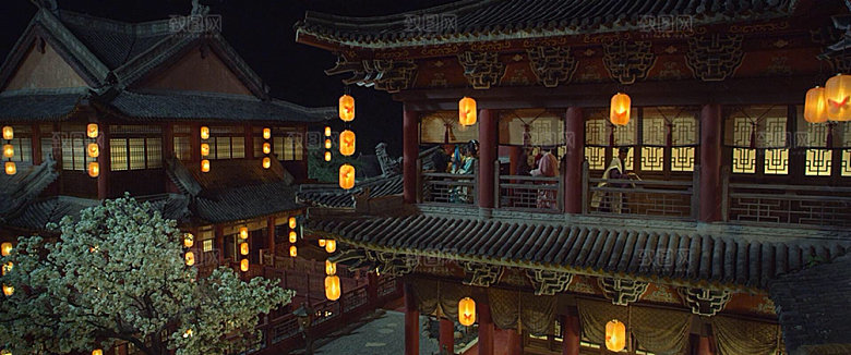 中国风国潮中式古风场景华灯繁华夜市背景