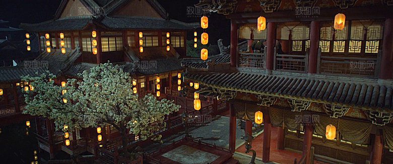 中国风国潮中式古风场景华灯繁华夜市背景