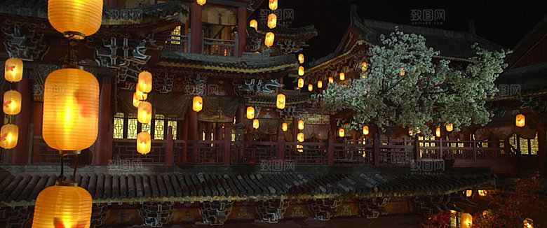 中国风国潮中式古风场景华灯繁华夜市背景